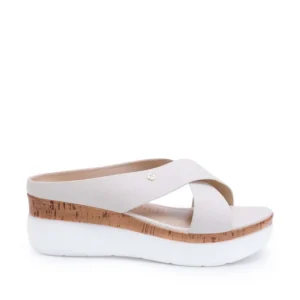 Sandalia Slide Casual ALE-2520 Hueso Viale Cuero
